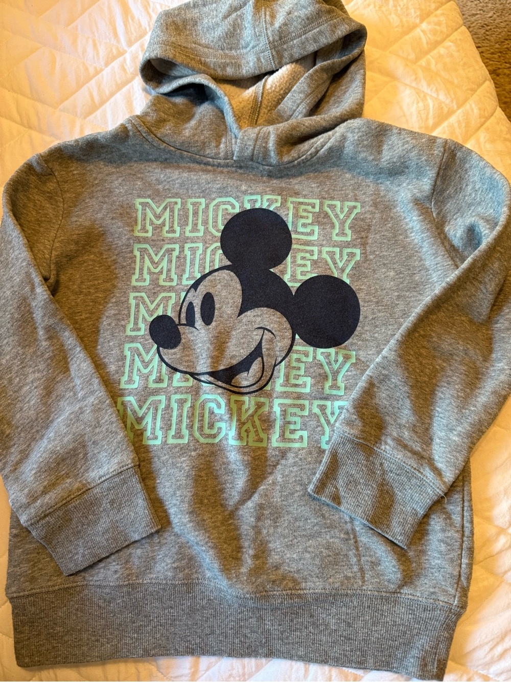 Kids Grey Mickey Graphic Hoodie with Mint Accents